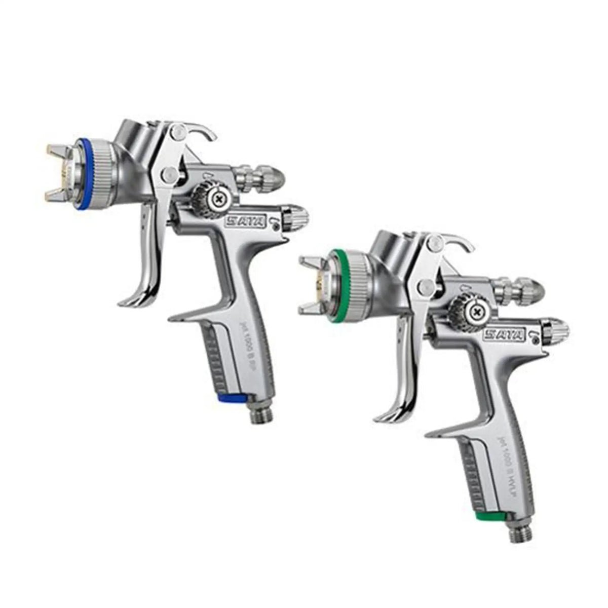 SATAjet 1000 B spray gun with cup for automotive painting, featuring a professional-grade design and ergonomic handle.