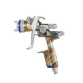 DipYourCar SATAjet 1000 B Lignum spray gun with 0.6L cup, shown with wooden handle and detailed nozzles in use