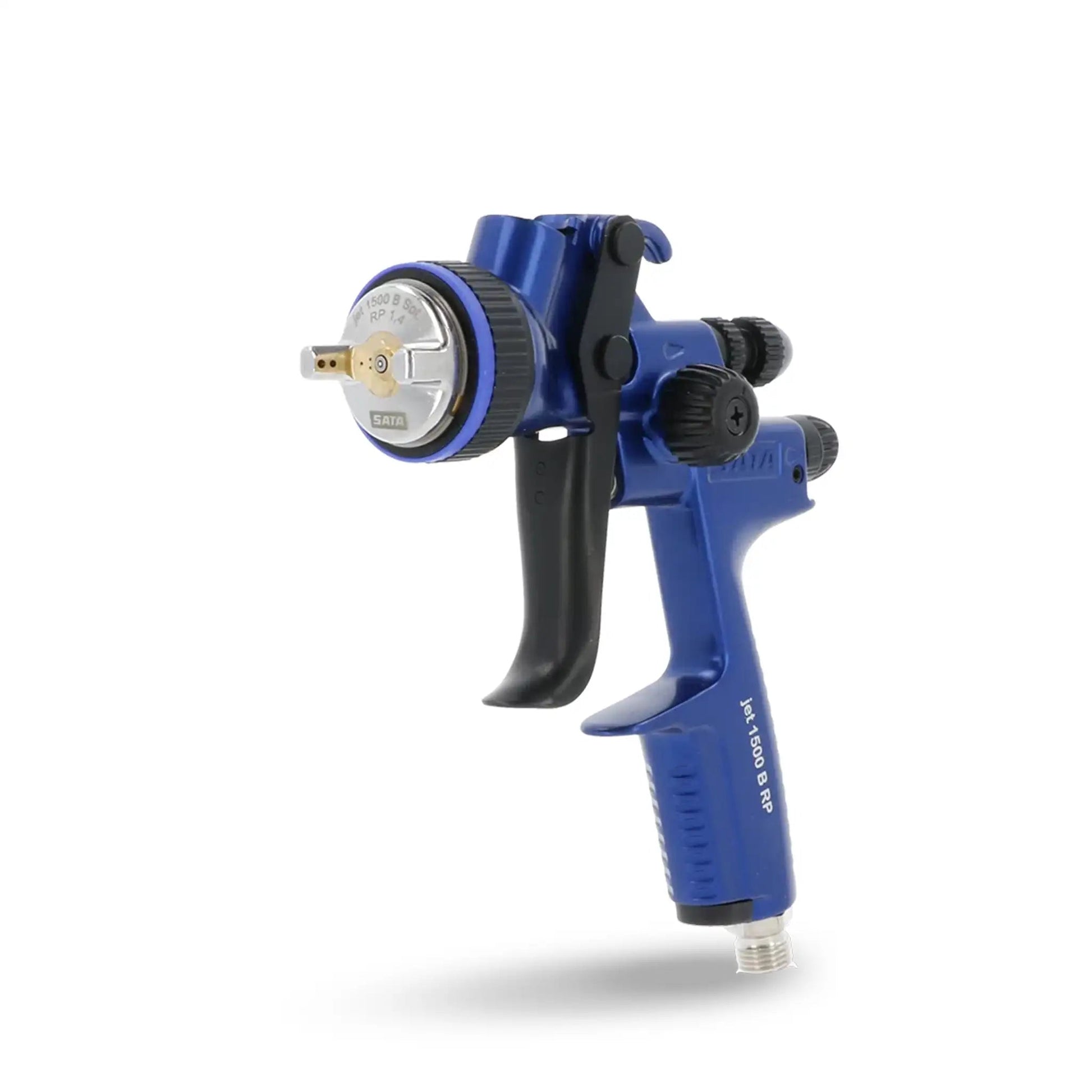 SATAjet 1500 B spray gun with RPS cups for automotive painting, featuring high-quality professional spray equipment.