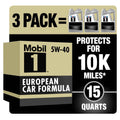 Mobil 1 5W-40 European Car Formula motor oil 3-pack, 15 quarts, protects up to 10K miles
