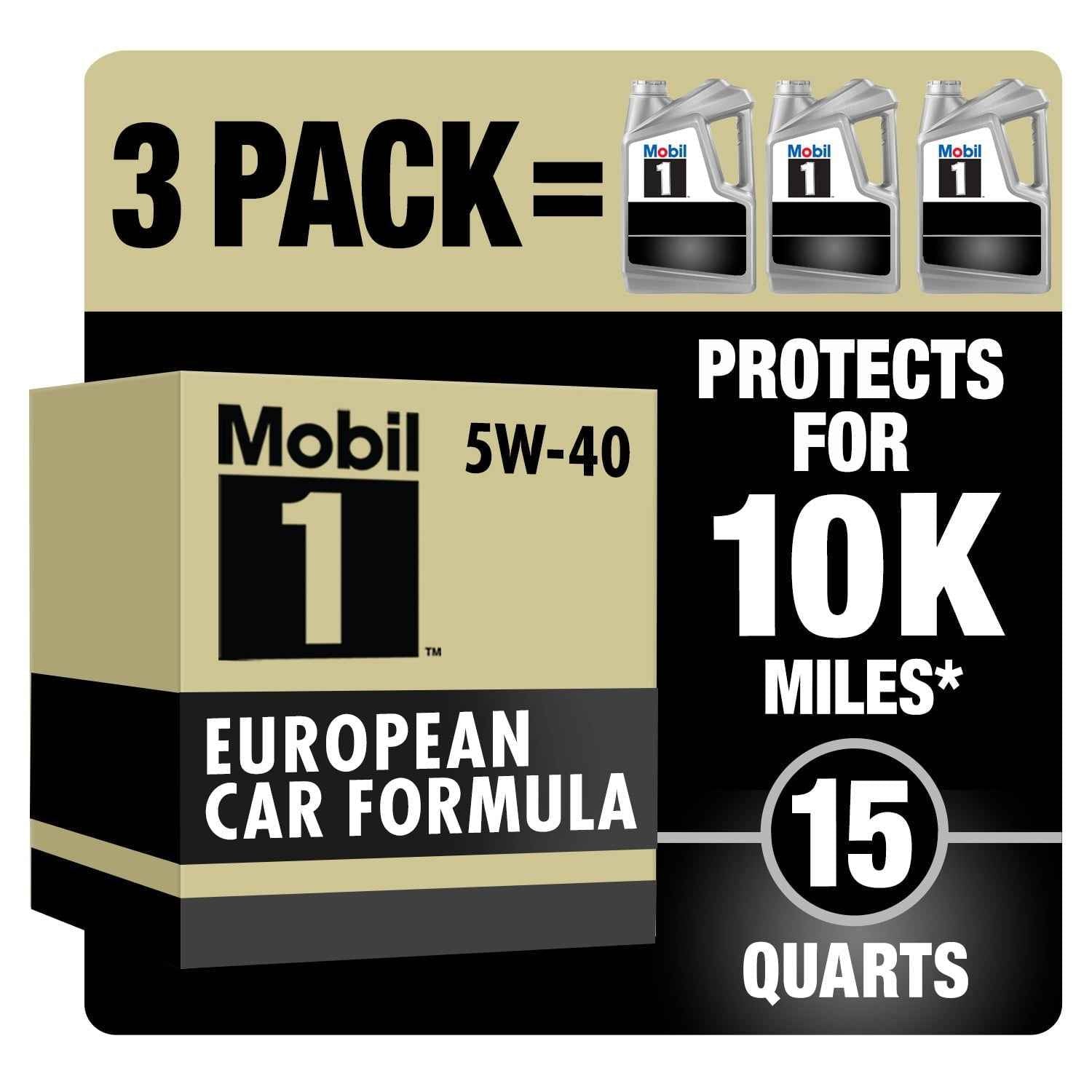 Mobil 1 5W-40 European Car Formula motor oil 3-pack, 15 quarts, protects up to 10K miles