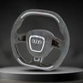 Custom Audi steering wheel for 2005-2011 A3, A4, A5, A6, Q5, Q7, S4, S5 by Exclusive Steering, showing detailed grip and design.
