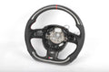 Custom Audi steering wheel for 2005-2011 A3, A4, A5, A6, Q5, Q7, S4, S5 by Exclusive Steering, with leather and detailed stitching.