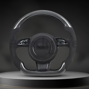 Custom Audi R8 and TT steering wheel by Exclusive Steering, featuring sleek design and premium leather finish.