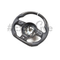 Custom Audi R8 and TT steering wheel by Exclusive Steering, featuring black leather and sporty design for 2008-2015 models.