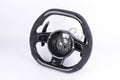 Custom Audi R8 and TT steering wheel by Exclusive Steering, featuring black leather and silver accents, for 2008-2015 models.