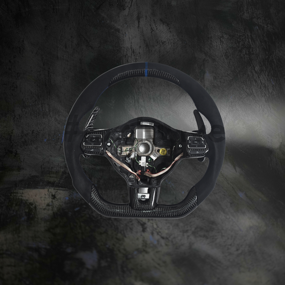 Custom Volkswagen Golf MK6 GTI/R steering wheel by Exclusive Steering, featuring sporty design and premium craftsmanship.