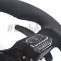 Volkswagen Golf MK6 GTI/R custom steering wheel by Exclusive Steering, black leather with silver accents, detailed stitching.