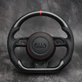 Custom Audi steering wheel for 2012-2018 A3, A4, A5, S3, S4, S5, S6, S7, S8, RS7 by Exclusive Steering, close-up view.