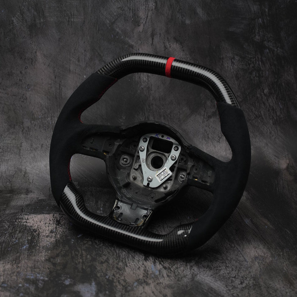 Custom Audi steering wheel for 2012-2018 A3, A4, A5, A6, A7, A8, S3, S4, S5, S6, S7, S8, RS7 by Exclusive Steering, close-up view
