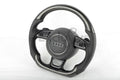 Custom Audi steering wheel for 2012-2018 A3, A4, A5, A6, S3, S4, S5, S6, S7, S8, RS7 by Exclusive Steering, close-up view.