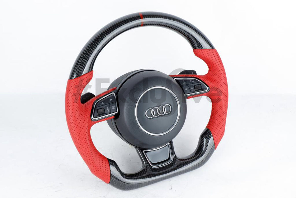 Custom Audi steering wheel for models 2012-2018 by Exclusive Steering, featuring a sleek design and high-quality craftsmanship.