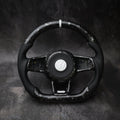 Volkswagen Golf MK7 GTI & R custom steering wheel by Exclusive Steering, black leather with red stitching and sporty design.