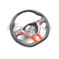 Volkswagen Golf MK7 GTI & R custom steering wheel by Exclusive Steering, black leather with red stitching and sporty design.