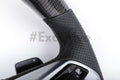 Custom Audi A8/E-tron steering wheel by Exclusive Steering, featuring leather grips and premium stitching for 2016-2020 models.