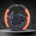 Custom Audi R8 and TT steering wheel by Exclusive Steering, featuring a sleek leather design and intricate stitching.