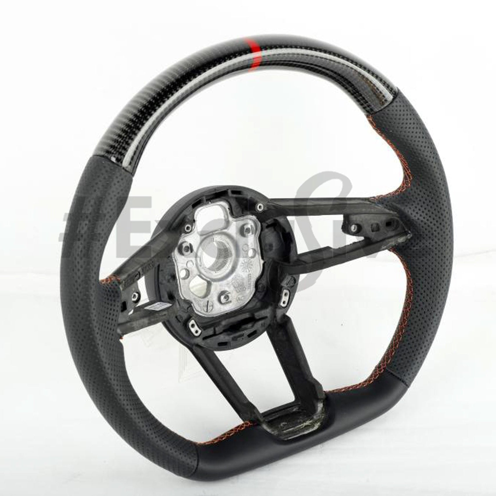 Audi R8 and TT custom steering wheel by Exclusive Steering, featuring high-quality leather and detailed craftsmanship.