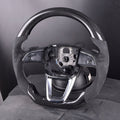 Custom Audi Q3 Q5 Q7 Q8 SQ5 SQ7 steering wheel by Exclusive Steering, black leather with silver accents and multi-function controls.