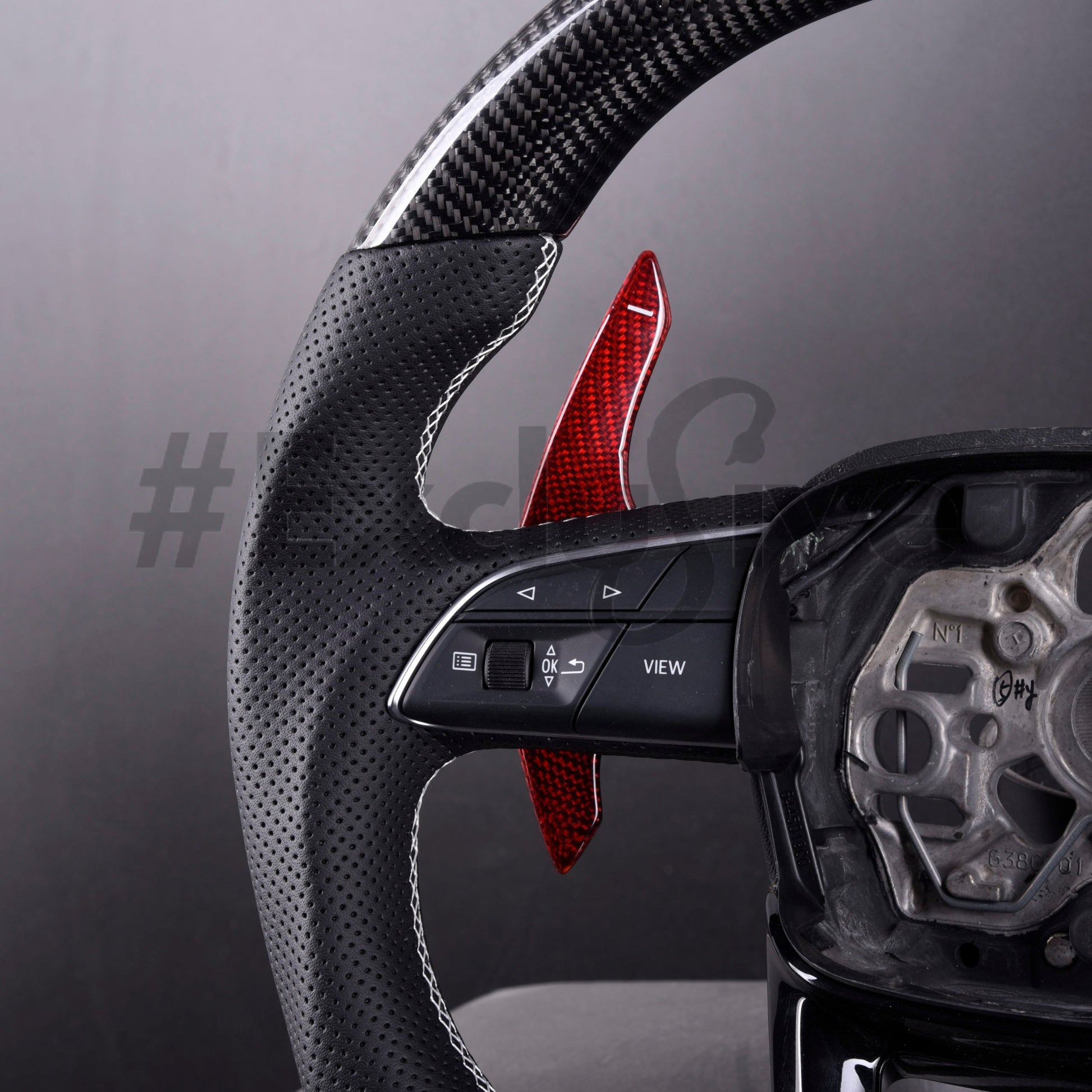 Custom Audi Q3 Q5 Q7 Q8 SQ5 SQ7 steering wheel by Exclusive Steering, featuring premium leather and intricate stitching.