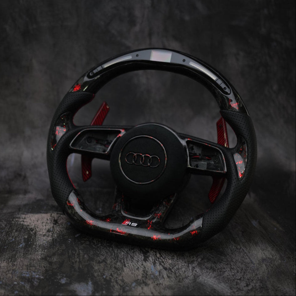 Custom Audi A5 S3 RS3 S4 RS4 S5 RS5 steering wheel by Exclusive Steering, with black leather and sporty design.