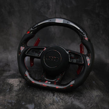 Custom Audi A5 S3 RS3 S4 RS4 S5 RS5 steering wheel by Exclusive Steering, with black leather and sporty design.