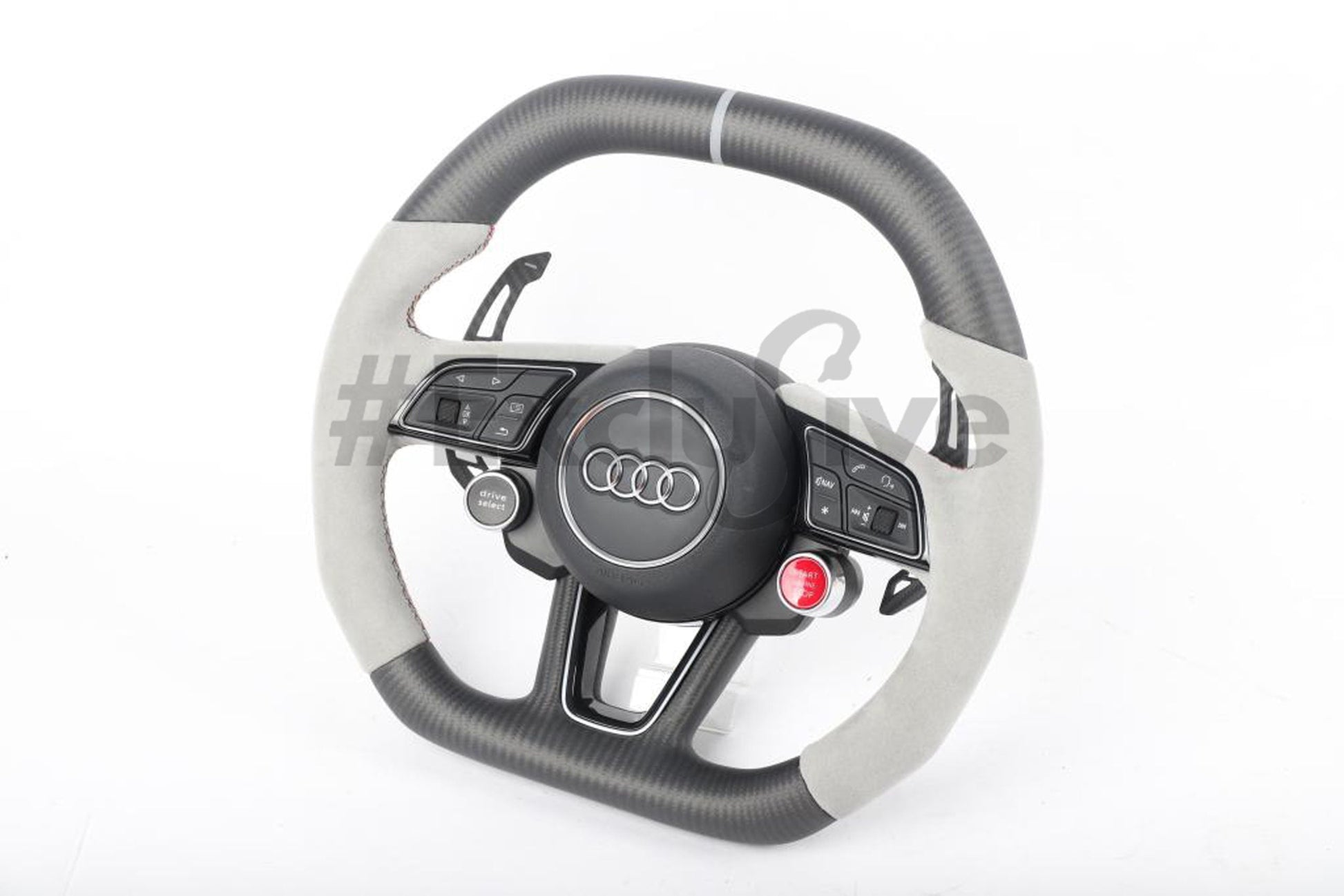 Custom Audi A5 S3 RS3 S4 RS4 S5 RS5 steering wheel by Exclusive Steering, with black leather and silver accents.