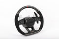 Custom Audi A5 S3 RS3 S4 RS4 S5 RS5 steering wheel by Exclusive Steering, black leather with silver accents and ergonomic grip.