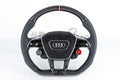 Custom Audi A6, S6, RS6, A7, S7, RS7, and C8 steering wheel by Exclusive Steering, featuring premium leather and detailed stitching.