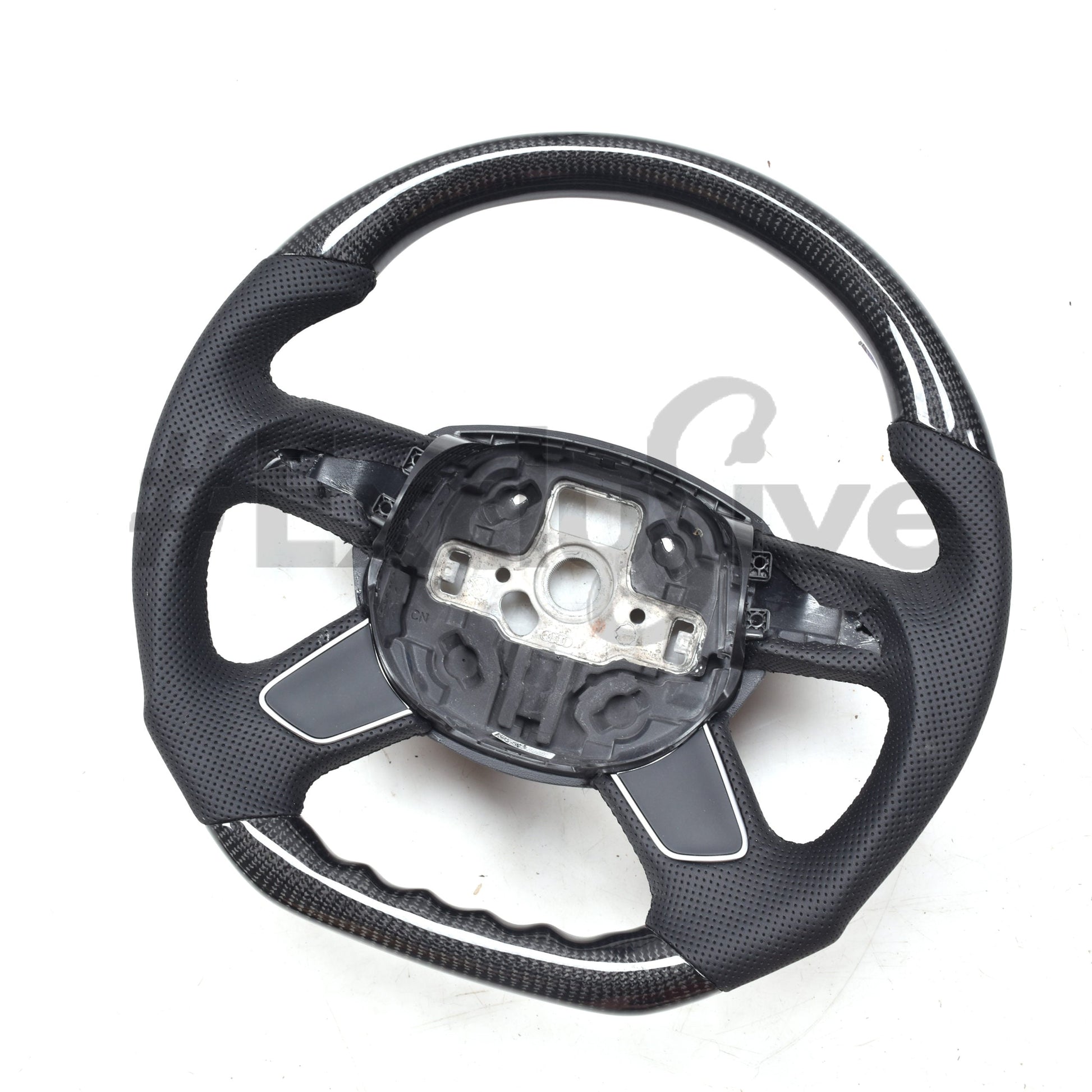 Custom Audi A3, A4, A5, A6, Q7 steering wheel by Exclusive Steering, featuring premium leather and detailed craftsmanship.