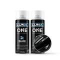 Glossy black aerosol can of Luna One Aerosols by DipYourCar.com, featuring a sleek design and colorful branding on the label.