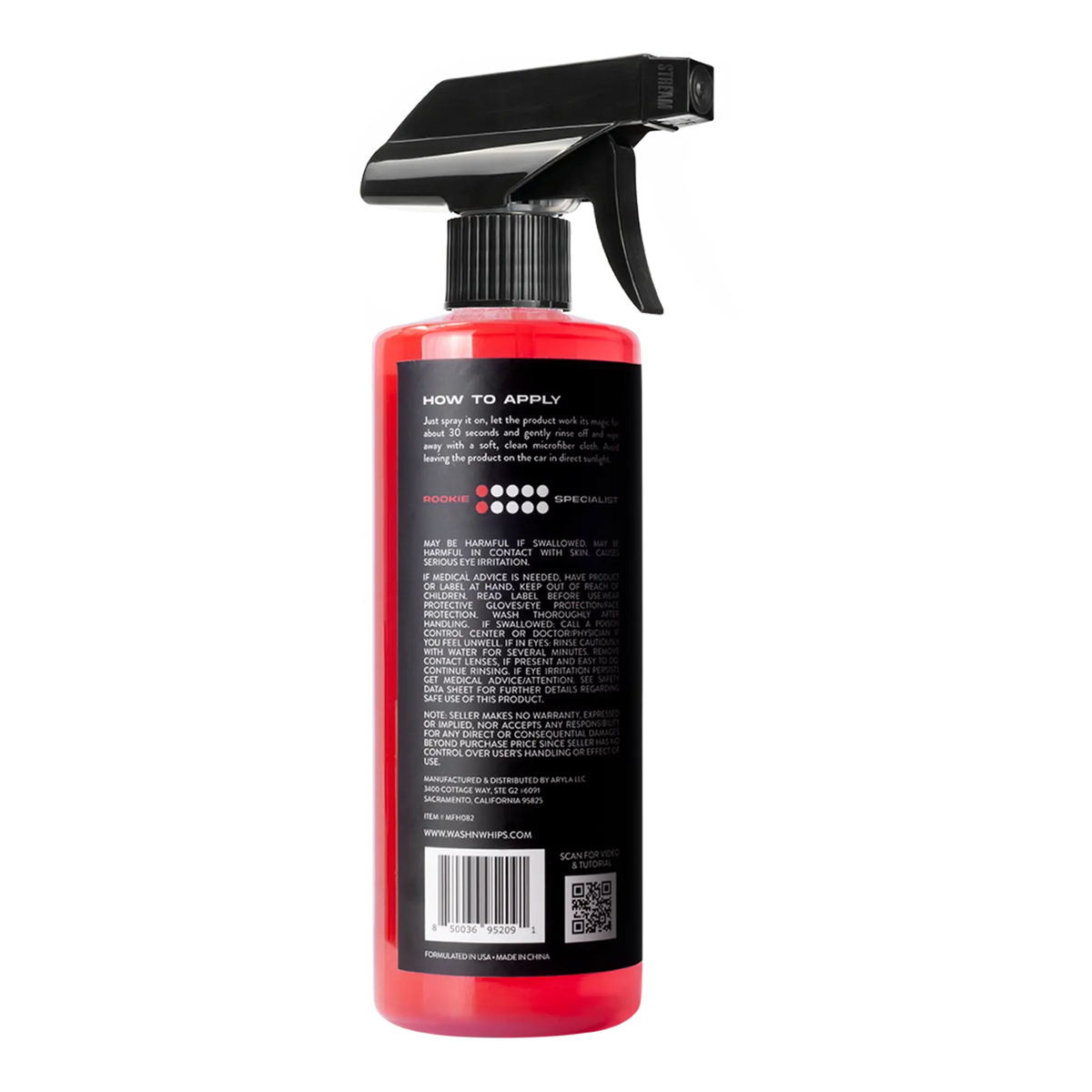 WASH&WHIPS Hockenheim insect and bug removal spray bottle shown from the side, designed for effective insect removal.