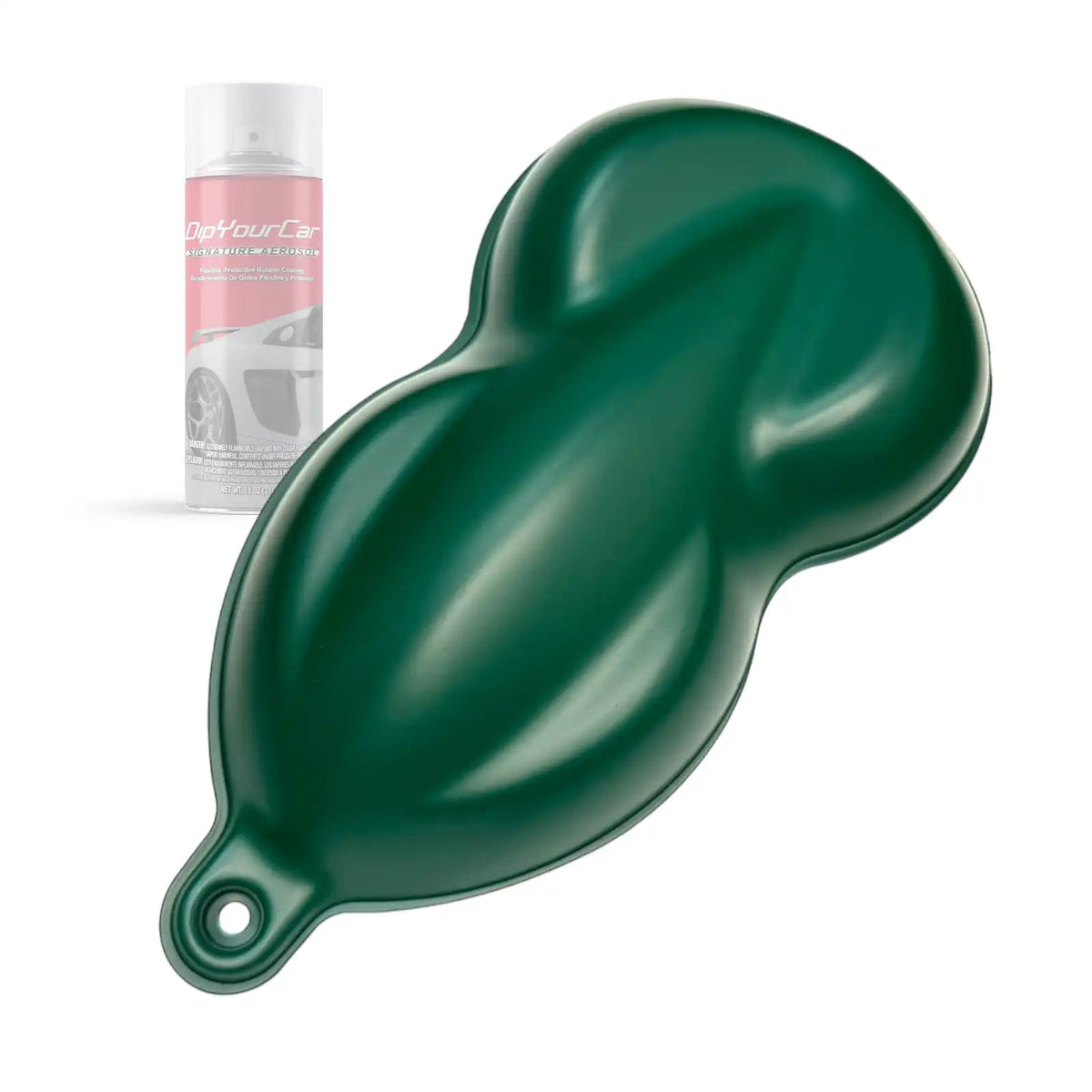 Hunter green PDS aerosol peelable spray can from DipYourCar.com, shown with the spray nozzle and green paint, ready for application.