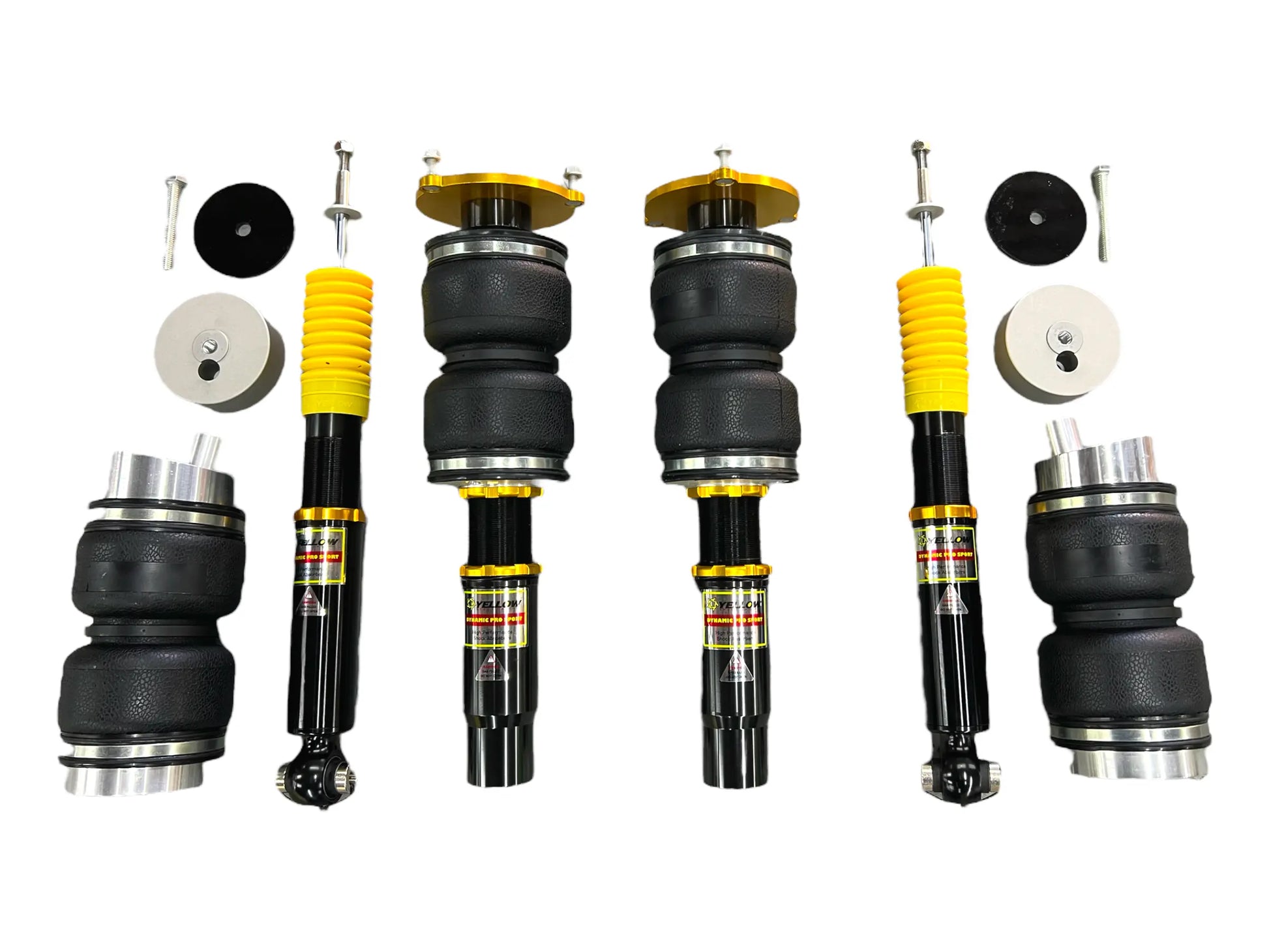 Yellow Speed Racing Dynamic Pro Air Struts for Audi A5 Quattro 2018-2023 B9, showing the air suspension components.