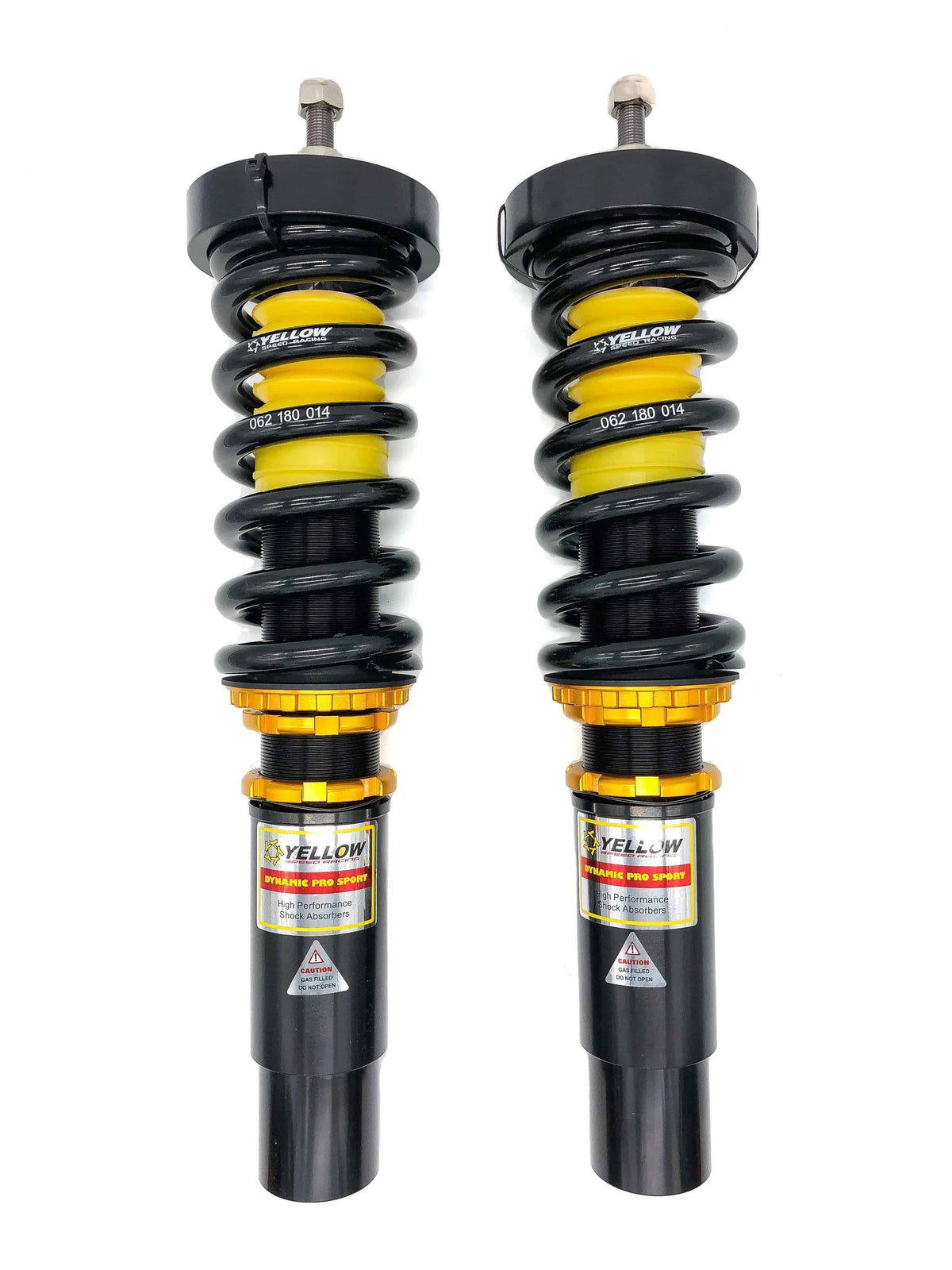 Yellow Speed Racing Dynamic Pro Sport coilovers installed on a 2008-2016 Audi A4 B8 sedan with adjustable suspension components