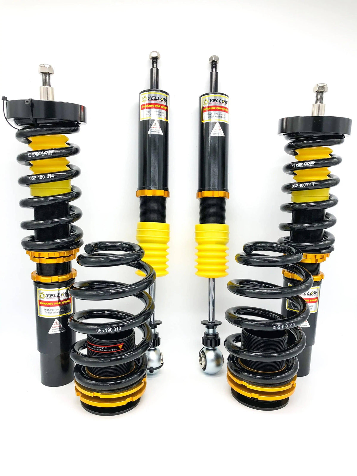 Yellow Speed Racing coilovers for Audi A4 Sedan 2008-2016, front and rear suspension components with coil springs and shock absorbers.