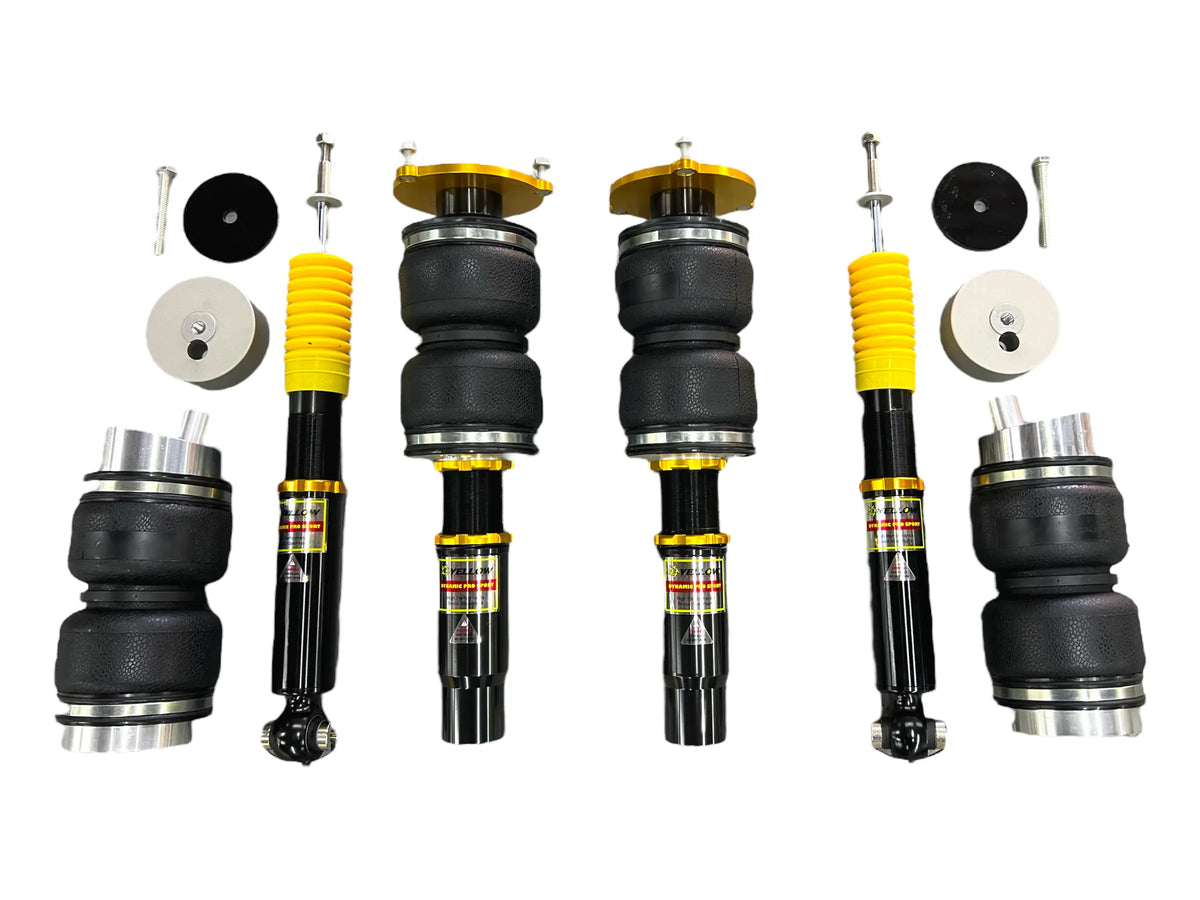 Yellow Speed Racing Dynamic Pro Air Struts for Audi S5 B9 2018-2023, showing the adjustable air strut assembly with branding.