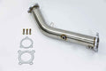 IRL LLC ARM Motorsports Audi A4 B8 3-inch test pipe downpipe, metallic with flange connection, installed in engine bay.