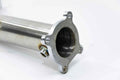 ARM Motorsports Audi A4 B8 3-inch test pipe downpipe, showcasing the shiny metal pipe with mounting flanges and precise welds.