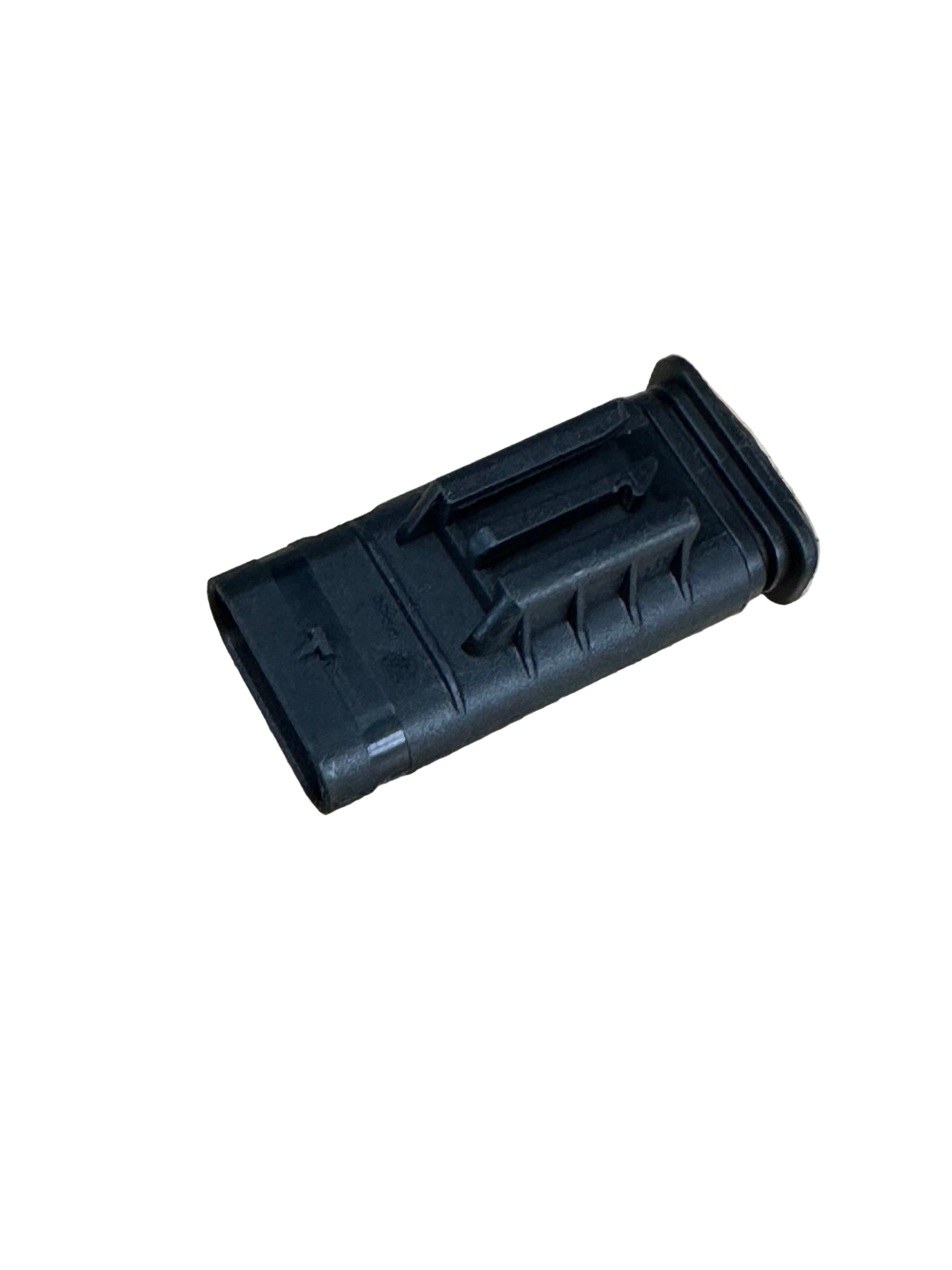 IRL LLC exhaust valve actuator plug, automotive engine component, black plastic plug with IRL branding for valve control system