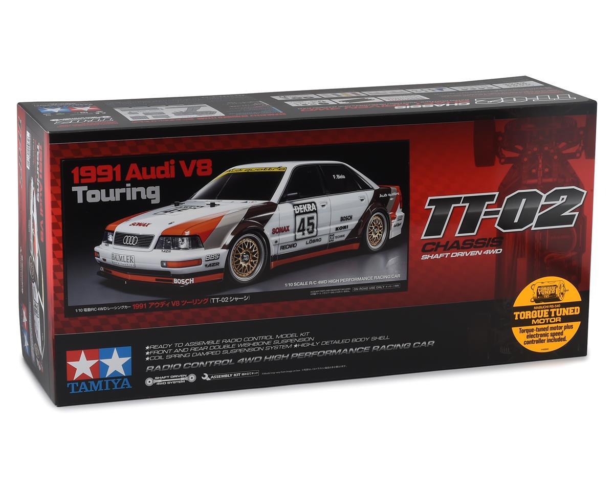 Tamiya 58682-60A 1991 Audi V8 Touring 1/10 scale 4WD electric car kit for TT-02 chassis, displayed on a plain background.