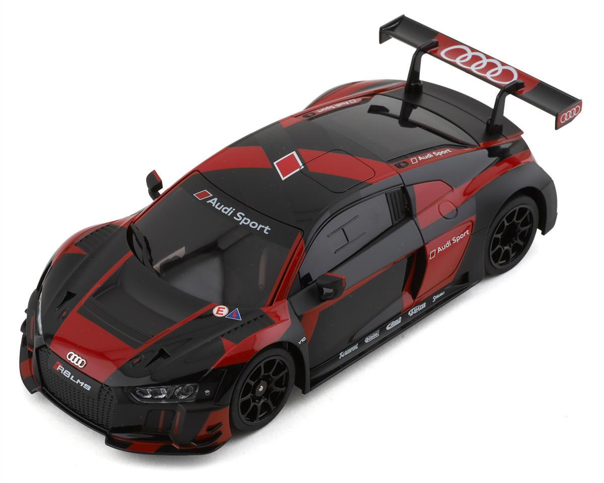 Kyosho MR-03 RWD Mini-Z ReadySet with Audi R8 2016 LMS body, black and red, featuring 2.4GHz radio control system.