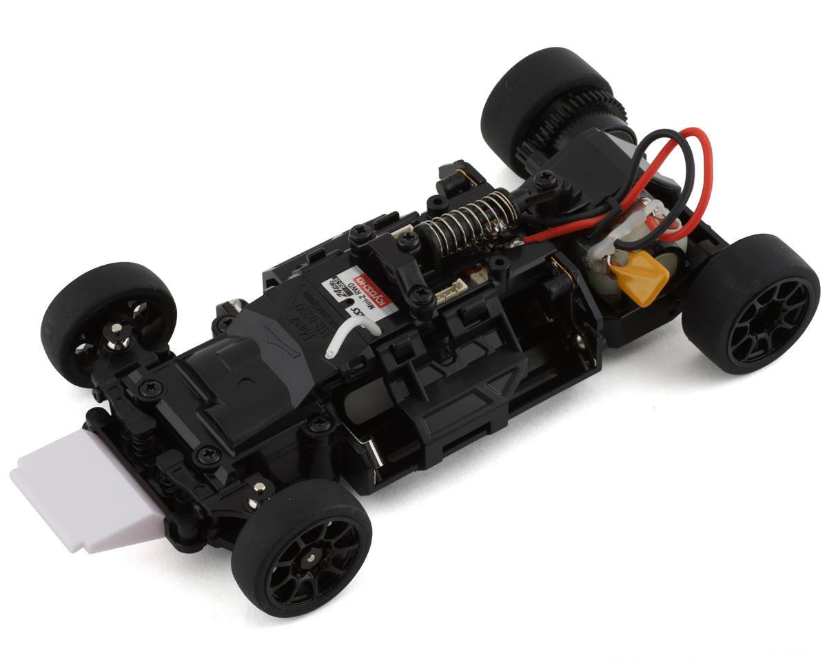 Kyosho MR-03 RWD Mini-Z ReadySet with Audi R8 2016 LMS body, black and red, featuring 2.4GHz radio for remote control.