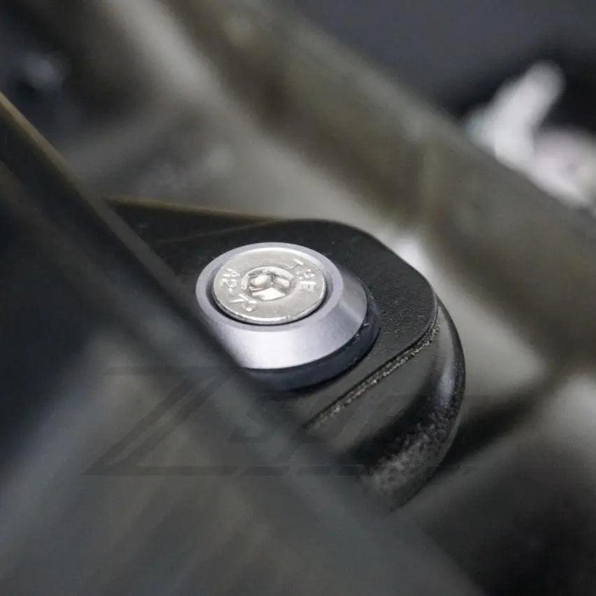 Stainless ZSPEC "Stage 2" Dress Up Bolts Fastener Kit installed on a 2020 Jeep Cherokee V6, showcasing polished billet hardware.