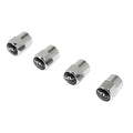 Set of four chrome tire valve stem caps with black and white Kia logo