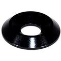 Set of black painted stainless steel and billet finish M6x20mm washers from ZSPEC Design, 25-pack, shown with automotive parts.