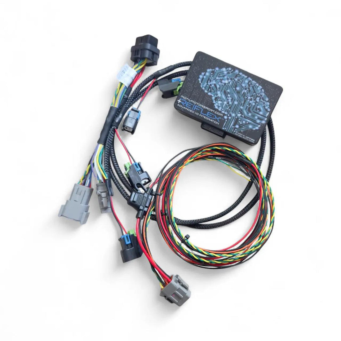 MOTIV ReFlex+ Advanced I/O Integration for Ford Inline-4 engine, showcasing the compact module with wiring connections.