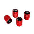 Red NISMO tire valve stem cap set for Nissan vehicles, featuring durable metal construction and sporty design.