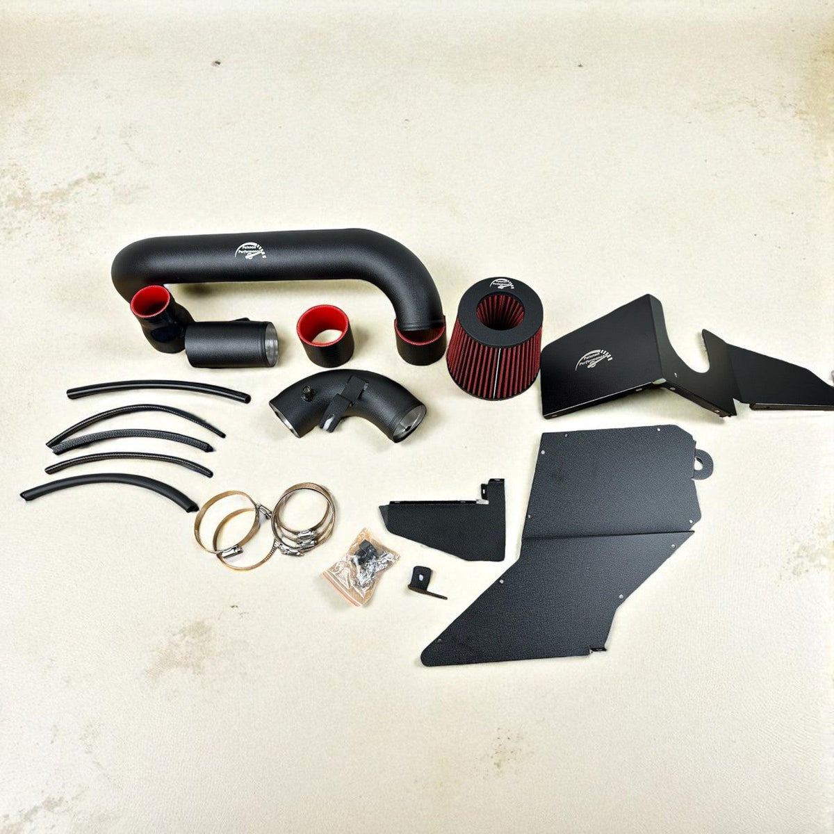 Palenon Performance cold air intake for 2.0T Audi A3 S3 8P, showcasing the sleek metal and flexible tubing of the air intake system.