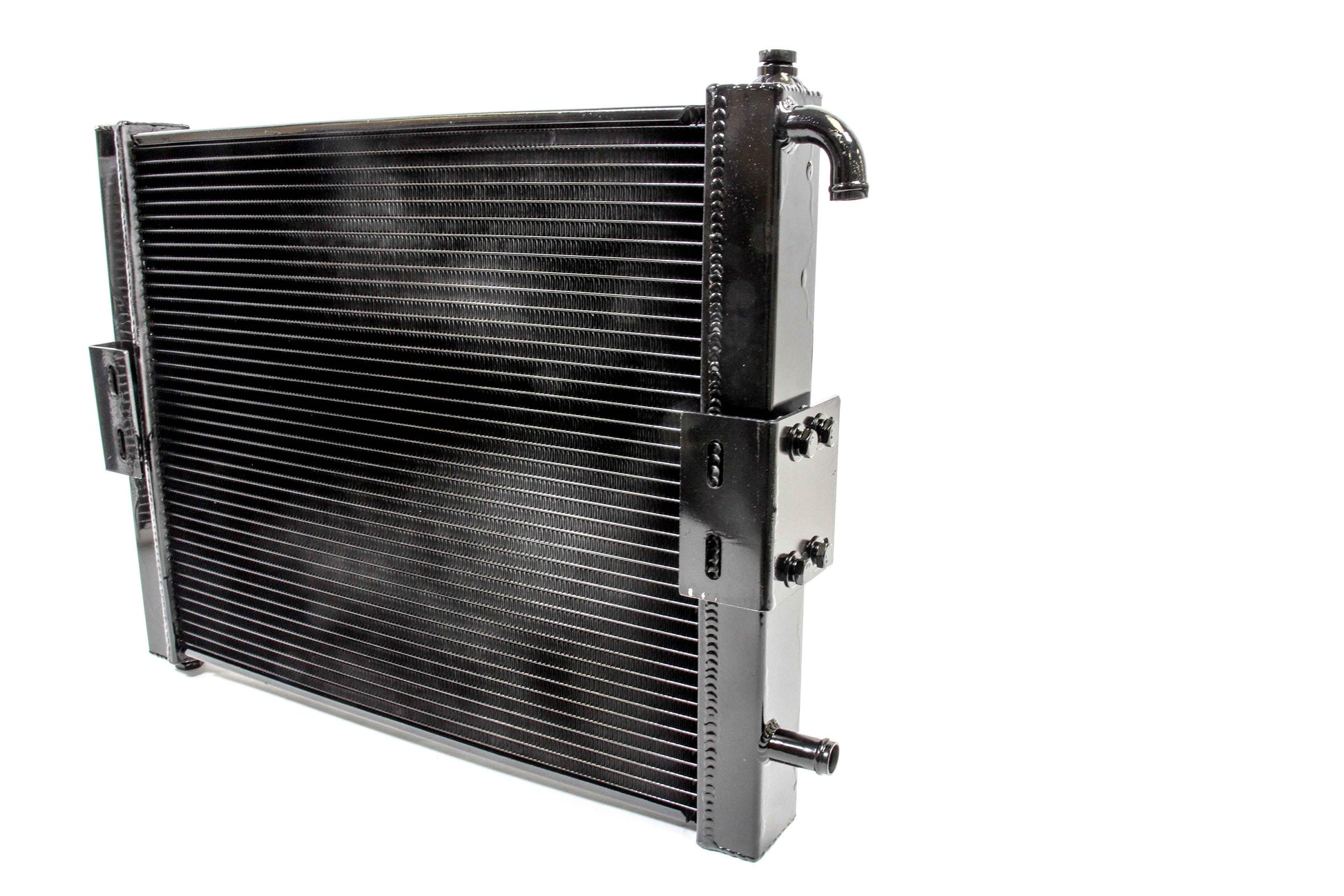 Private Label Mfg PLM Audi Heat Exchanger V2 for A4 S4 B8 B8.5, showing a black automotive heat exchanger with mounting details.