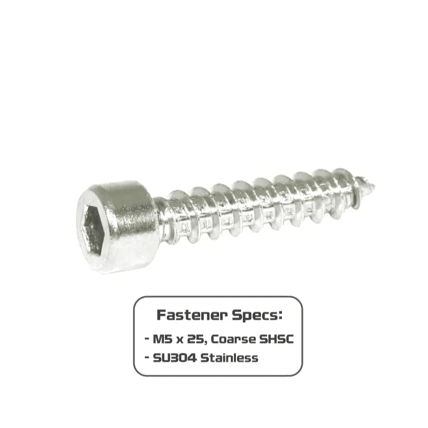 Set of 10 stainless steel M5x25mm coarse socket-head socket cap screws from ZSPEC Design, showing the fasteners laid out.